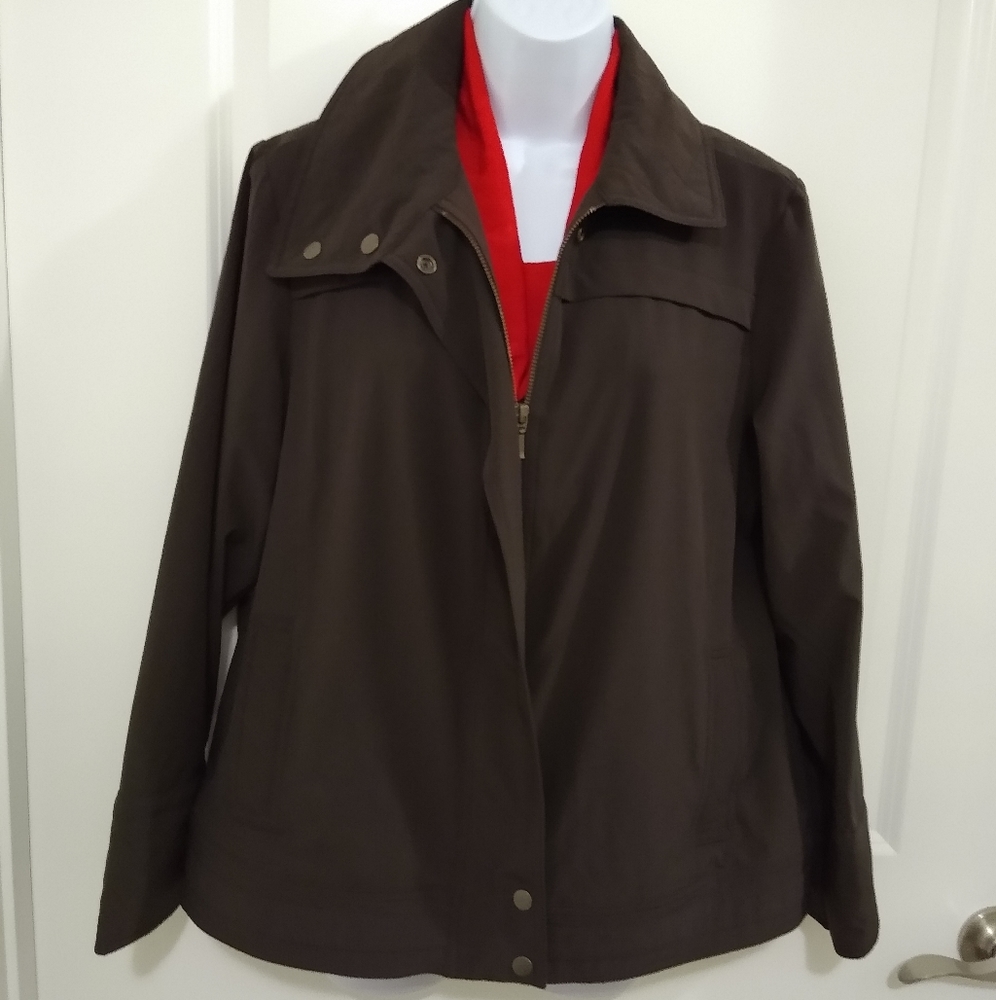 Chico's Zenergy Brown Windbreaker Zip Up & Snap Up Jacket Lady's 12 Large C2